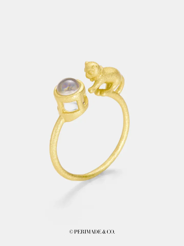 PERIMADE Custom Cat Photo Projection Ring • Personalized Cat Picture Inside Ring • Minimalist Pet Memorial Jewelry • Trendy Best Friend Gift