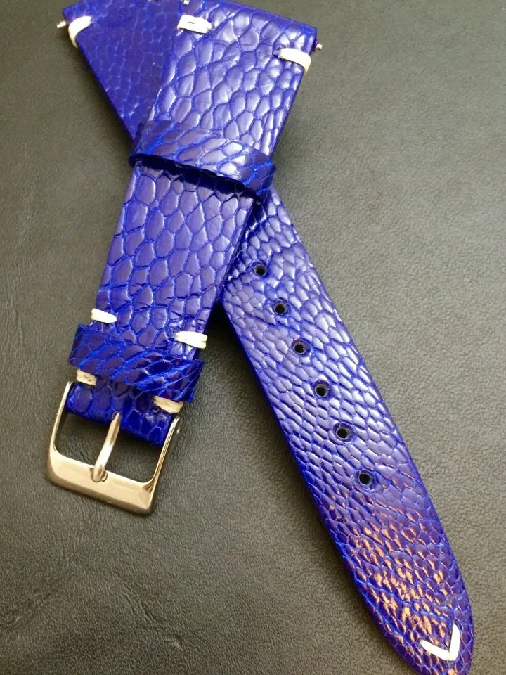 Leather watch band, Ocean Blue, Ostrich leg, handmade, leather watch Strap, 20mm watch band, Free Shipping, watch band, strap replacement