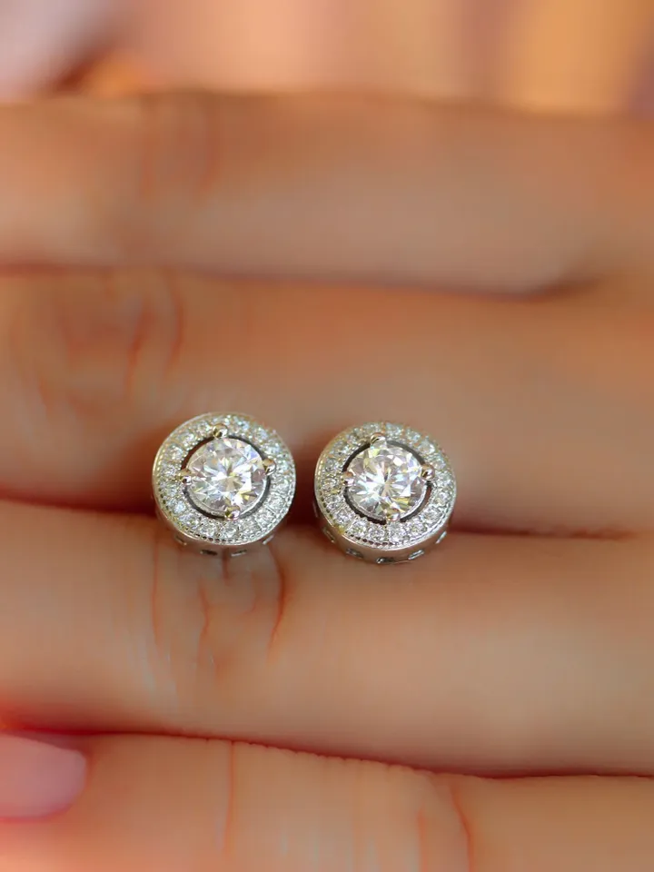 ROUND CUT EARRING | Round Cut Halo Diamond Wedding Stud Earrings | 14k Solid Gold Simulated Diamond Stud Earring | Women Gold Earrings