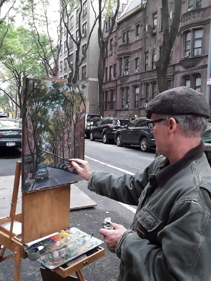New York Cityscape -Winter Grey/90th St/Upper West Side/NYC- 12x16 Oil on Panel, Impressionist Landscape, Signed Original American Fine Art