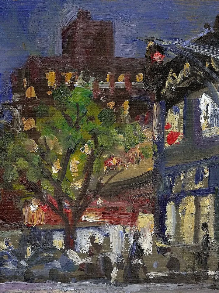 Small NYC Night Scene Painting -Inwood Nocturne- 5x7 Oil on Panel, New York Impressionist Plein Air Fine Art, Signed Original