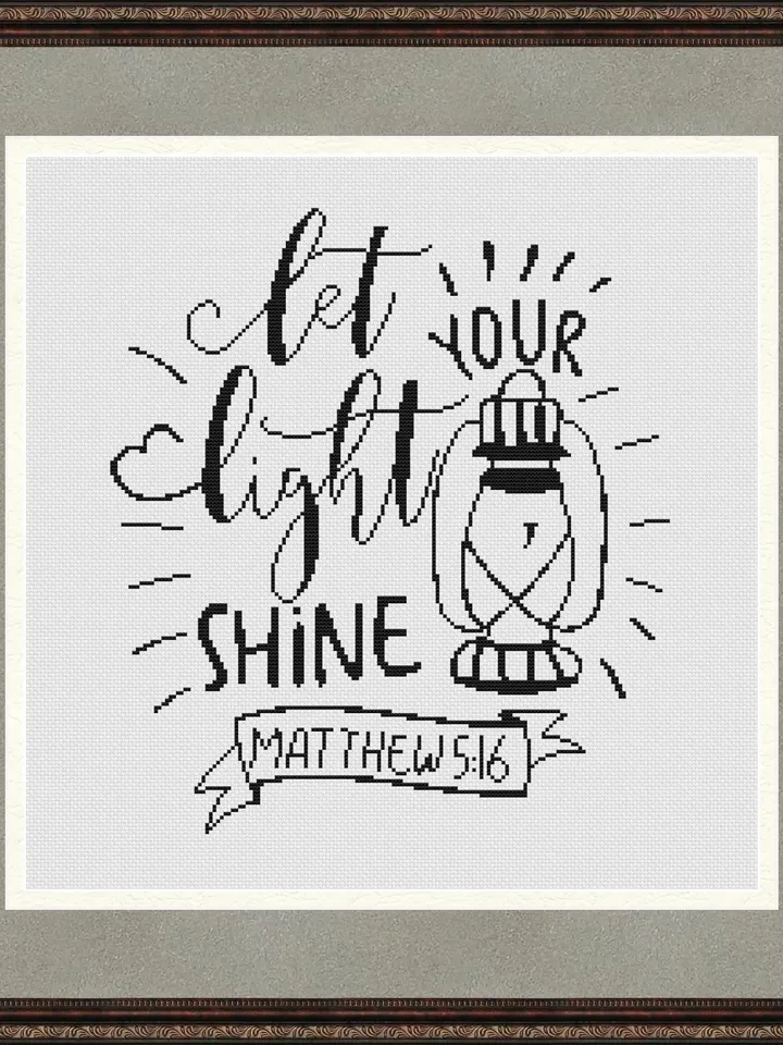 Bible cross stitch pattern "Let your light shine", Bible verse cross stitch pattern, Religious catholic xstitch chart