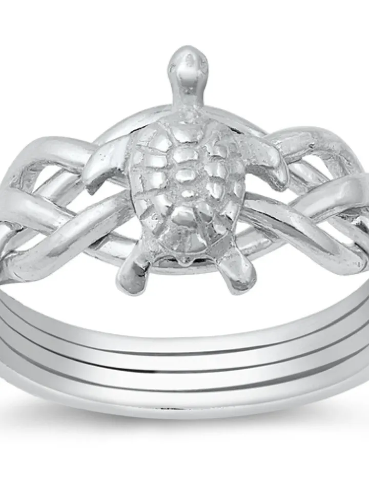 Sterling Silver Turtle Puzzle Ring Thumb Ring 4 piece puzzle ring Puzzle ring for men or women sizes 6 7 8 9 10 11 12