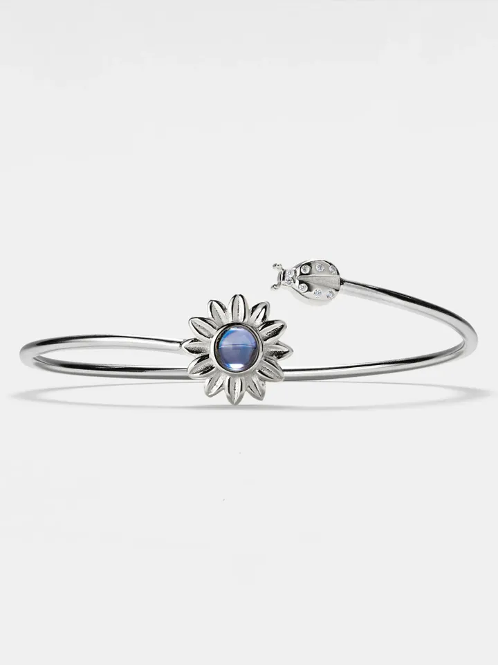 PERIMADE Sunflower Projection Bangle • Personalized Picture Inside Bracelet • Sterling Silver Keepsake Jewelry • Trendy Best Friend Gift