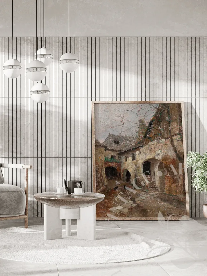 Cottage Yard Vintage Painting, Architecture PRINTABLE Downloadable, Antique Large Wall Art | 151