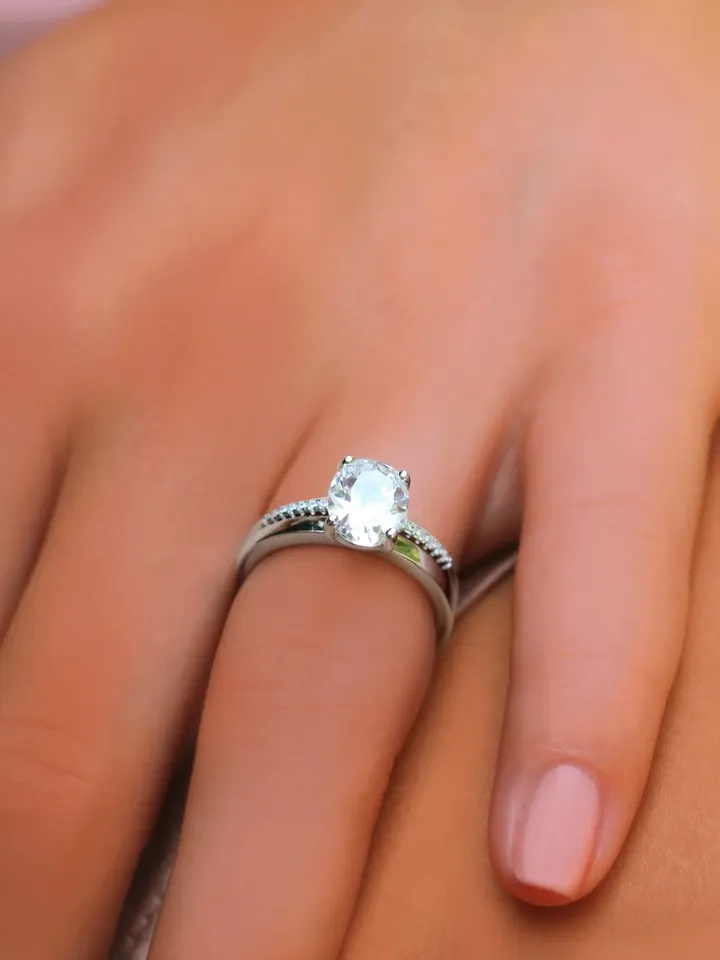 OVAL MOISSANITE RING | Double Row Half Eternity Oval Wedding Moissanite 14k Gold Ring | Gift For Engagement | 2.30 Ct White Diamond Ring