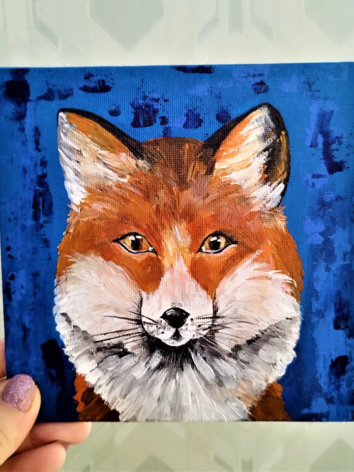 Red fox painting acrylic animal art funny
