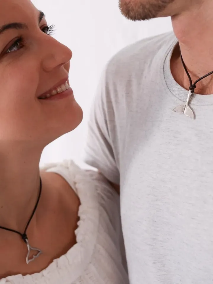Couples Whale Tail Necklace - Matching Jewelry - Gifts for Her and Him - Surfer Beach Necklace - Unisex Holiday Jewelry - Fish Tail Pendant