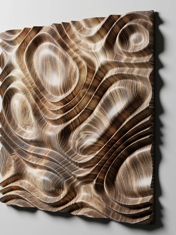 3d wall panel, STL model for CNC router, wavy pattern for relief carving, Aspire, Artcam, Fusion 360, Carveco, WP6