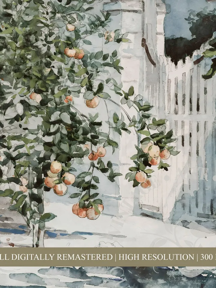 Orange Tree Art Print Watercolor Painting, Farmhouse Kitchen Decor, Vintage Printable Digital Downloadable | 172