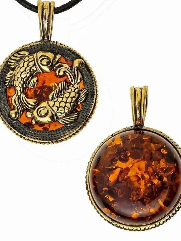 Pisces necklace Pisces gift zodiac sign pendant fish amber jewelry gold brass Fish Amulet round pendant medallion