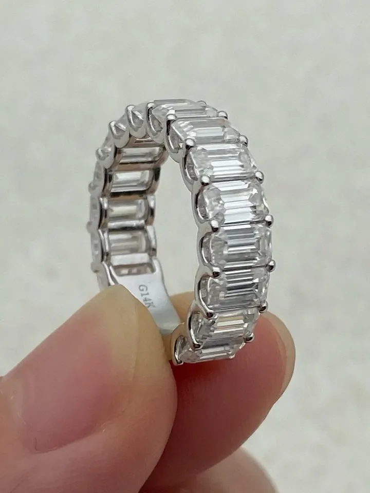 6x4MM Emerald Cut Eternity Band, Moissanite Wedding Band, Full Eternity Band, 8.62 CT Colorless Moissanite, Anniversary Gift Eternity Ring