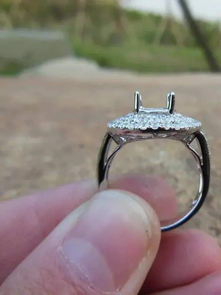 Double Halo Ring,Solid 14K White Gold Oval 7x10MM Fashion Semi Mount Ring / Diamond Ring