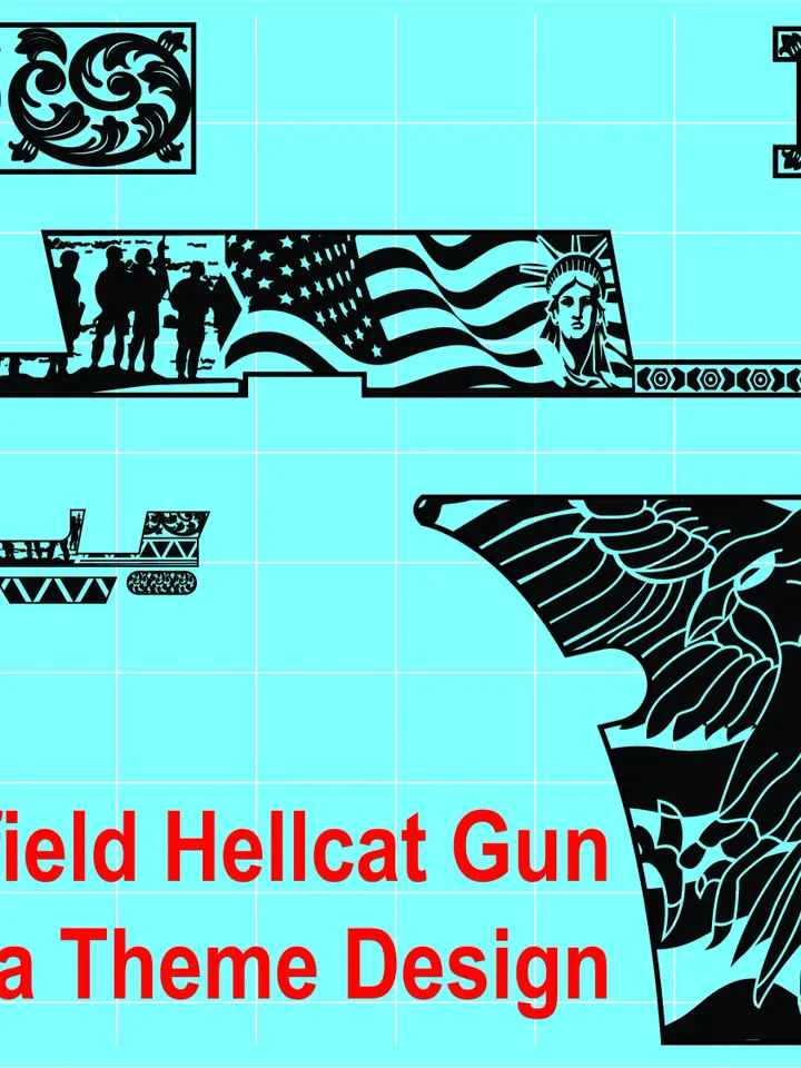 Springfield Hellcat Hand Gun, America Theme Design Custom, Ai, Vector, SVG, DXF, PNG, Digital