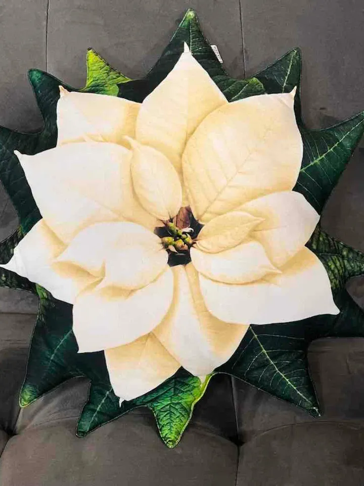white Poinsettia pillow / ivory poinsettia cushion / christmas pillow / christmas decor / plant pillow / christmas gift