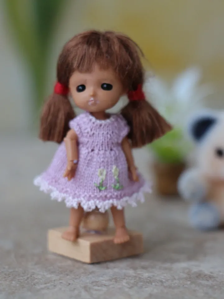 Micro BJd 1,5 inches, Miniature light pink knitted dress. Micro dress for mini BJD Geliefuxiaoxiao
