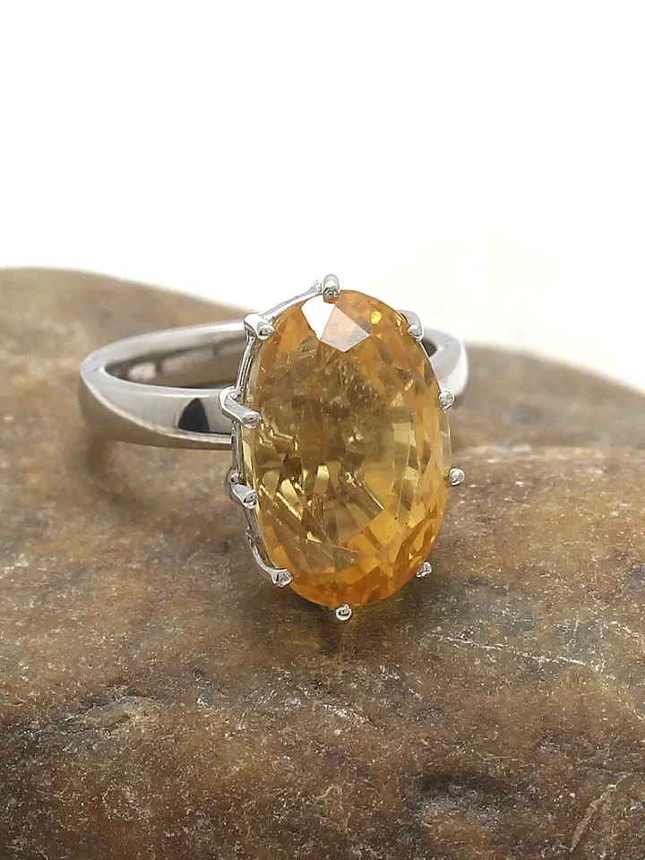 Natural Citrine Ring- 925 Sterling Silver Ring- Solitaire Ring- Long Oval Ring- Birthstone Ring- Engagement Ring- Full Finger Ring