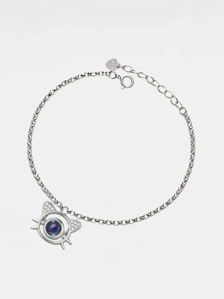 PERIMADE Cat Photo Projection Bracelet • Personalized Picture Inside Bracelet • Sterling Silver Keepsake Jewelry • Trendy Best Friend Gift