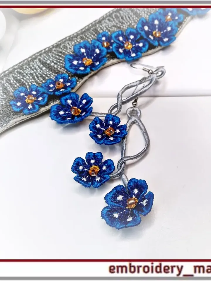 In the hoop embroidery design FSL Jewelry earrings with flowers