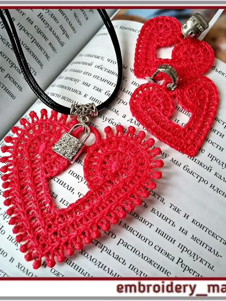 FSL Heart Jewelry Embroidery designs Earrings and pendant