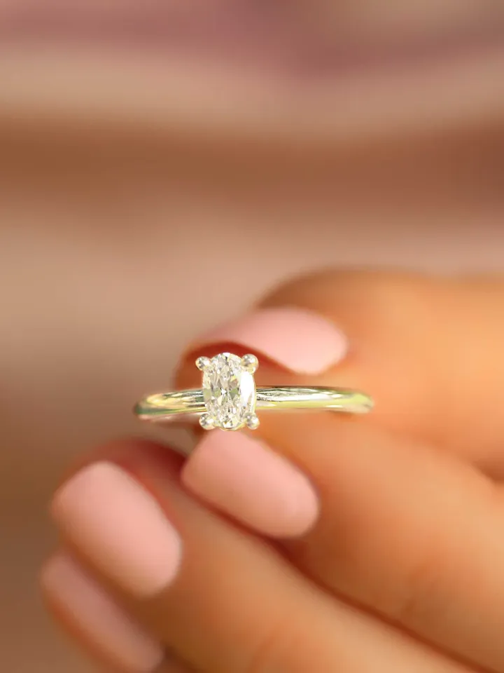 OVAL ENGAGEMENT RING | Halo Oval Cut Moissanite Ring | Solitaire Gold 0.5Ct Diamond Wedding Ring | Women Wedding Gift | Engagement Ring Band