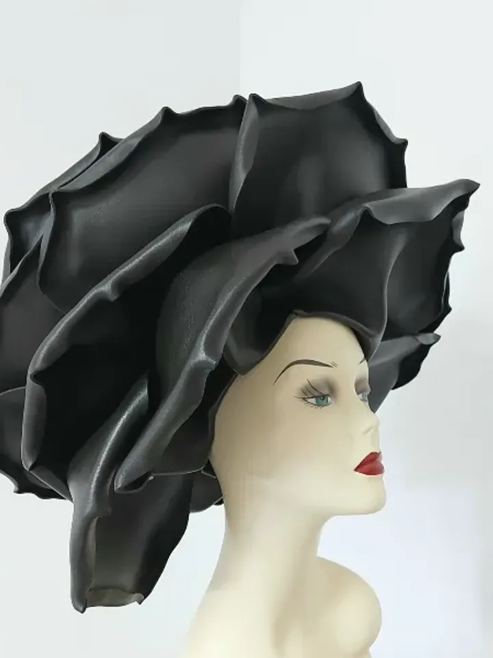 Black rose hat Giant gothic rose headdress Statement headpiece Steampunk Halloween outfit night club, theatrical performances, fashion shows