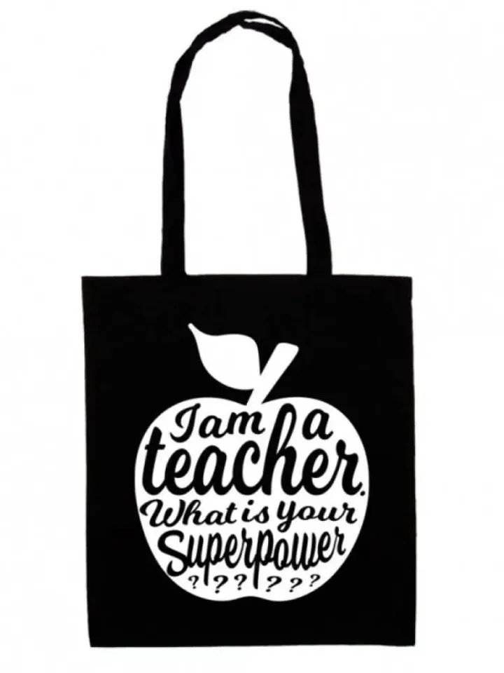 Teacher tote BLACK gift idea. Great as appreciation gift for teacher on national teachers day . Teacher tote bag or fitness bag