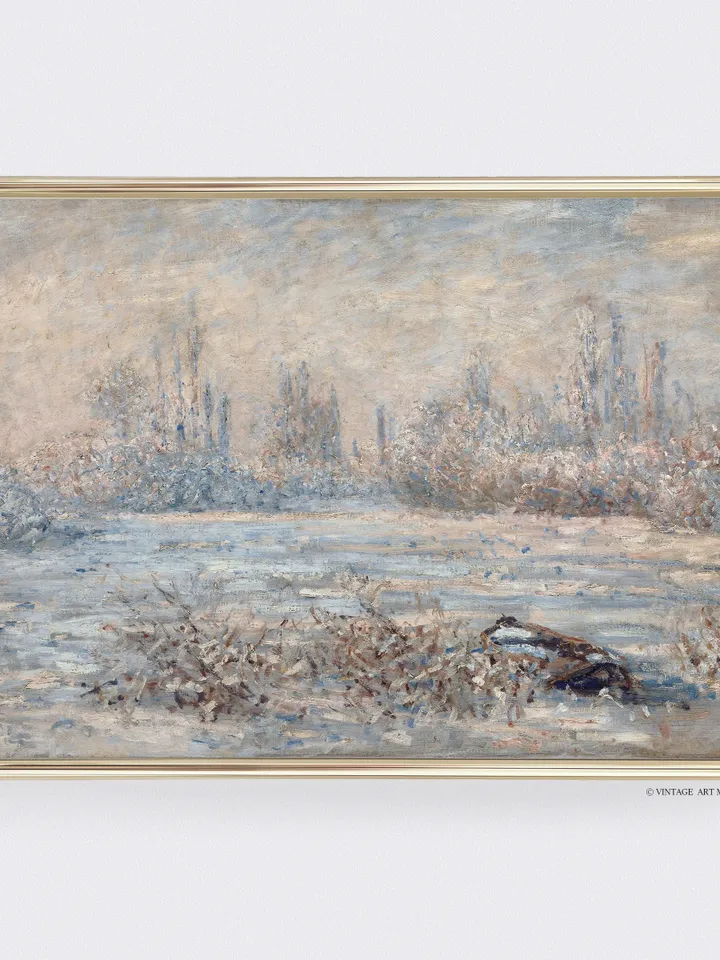 Winter Forest Landscape Painting, Soft Blue Country Scenery Vintage Digital Download | 385
