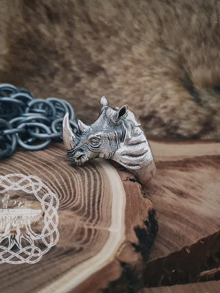 Rhinoceros Ring, Sterling Silver Rhinoceros Ring, Rhinoceros Head Ring, Animal Jewelry, Animal Ring, Biker Ring