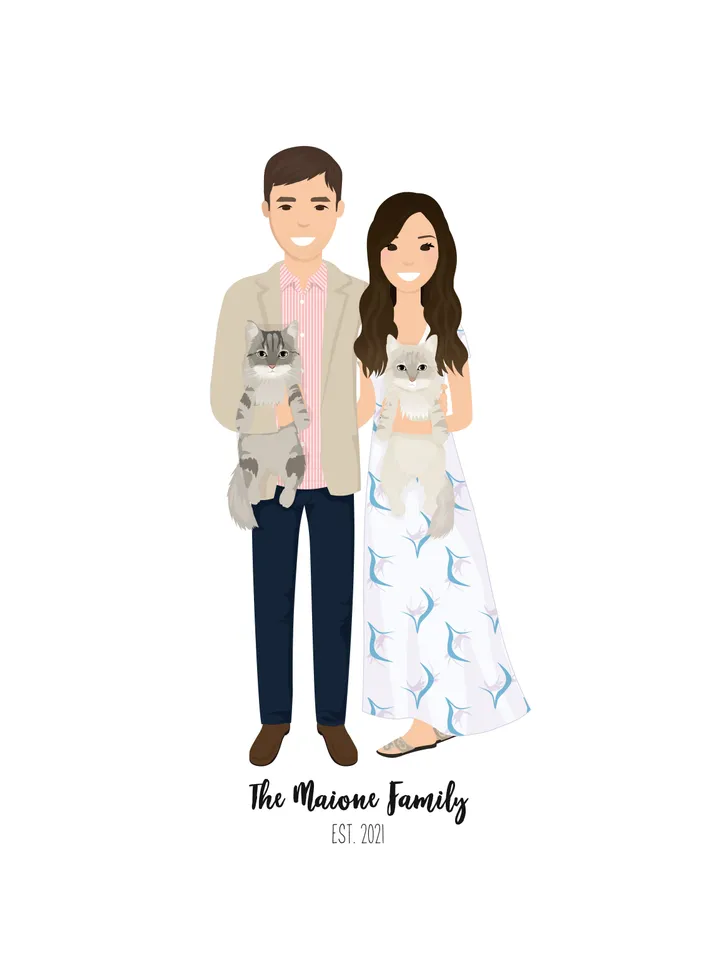 Custom family Portrait with pet, simple portrait, Family illustration