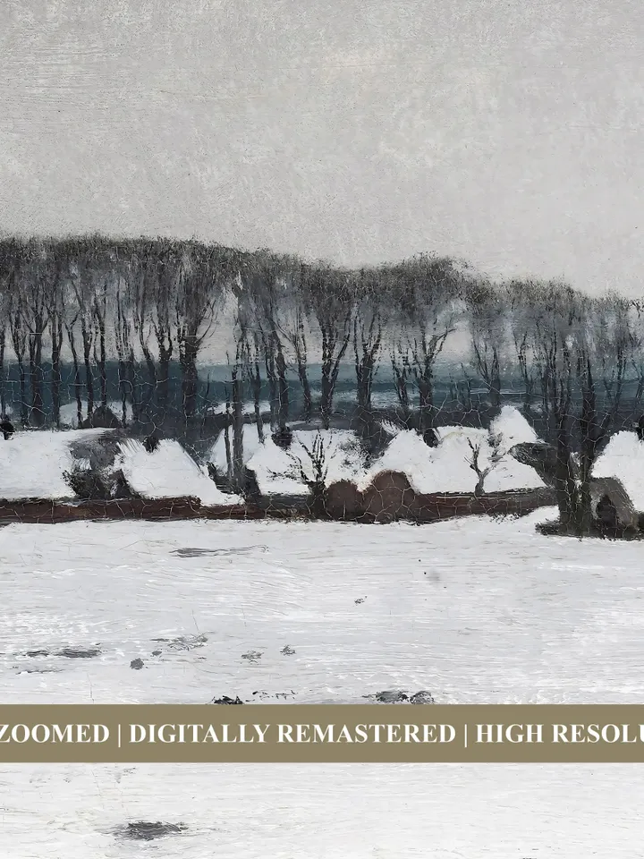 Antique Winter Village Landscape Painting, Vintage Printable Christmas Decor, Digital Download | 349