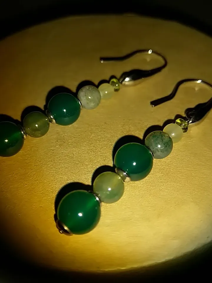 Silver sterling earrings with agate, aventurine and jade Silver sterling earrings with agate, aventurine and jade