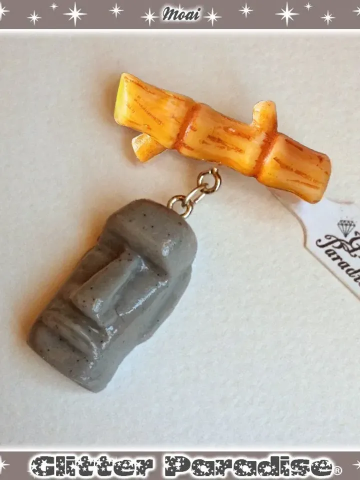 Moai & Bamboo - Brooch - Moai Jewelry - Easter Island Statue - Easter Island Totem - Moai Brooch - Easter Island Jewelry - Glitter Paradise®