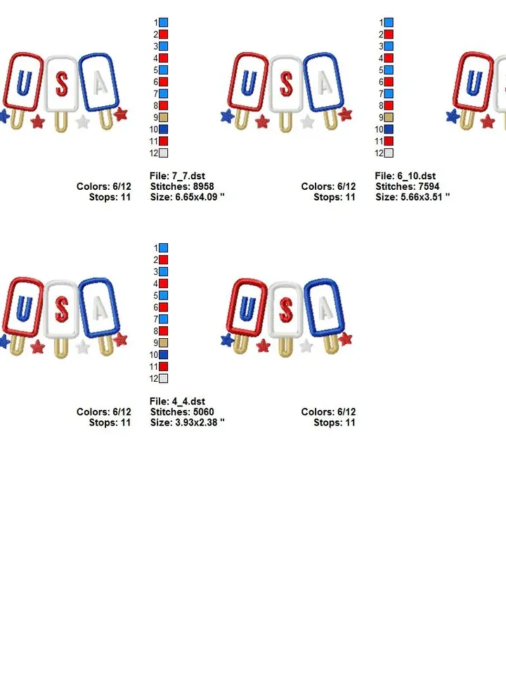 4th of July Popsicle with star USA Applique Machine embroidery design