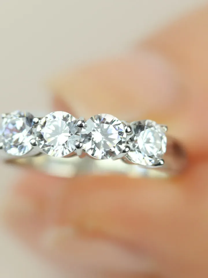 ROUND CUT RING | Round Cut Diamond Ring Band | 4 Stone Wedding Ring | Gift For Wedding | Handmade Multi Stone 14k Gold Ring