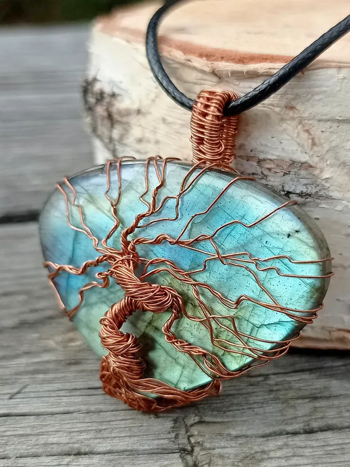 Rainbow Labradorite Necklace. Wire Wrapped Tree of Life Pendant. Valentines Day gift to a girl from a girl