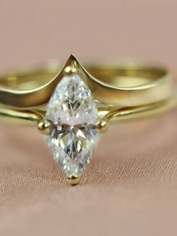 MARQUISE RING BAND | Cubic Zirconia Marquise Solitaire Rings | Diamond Gold Ring | Gift For Engagement | Women Promise Ring