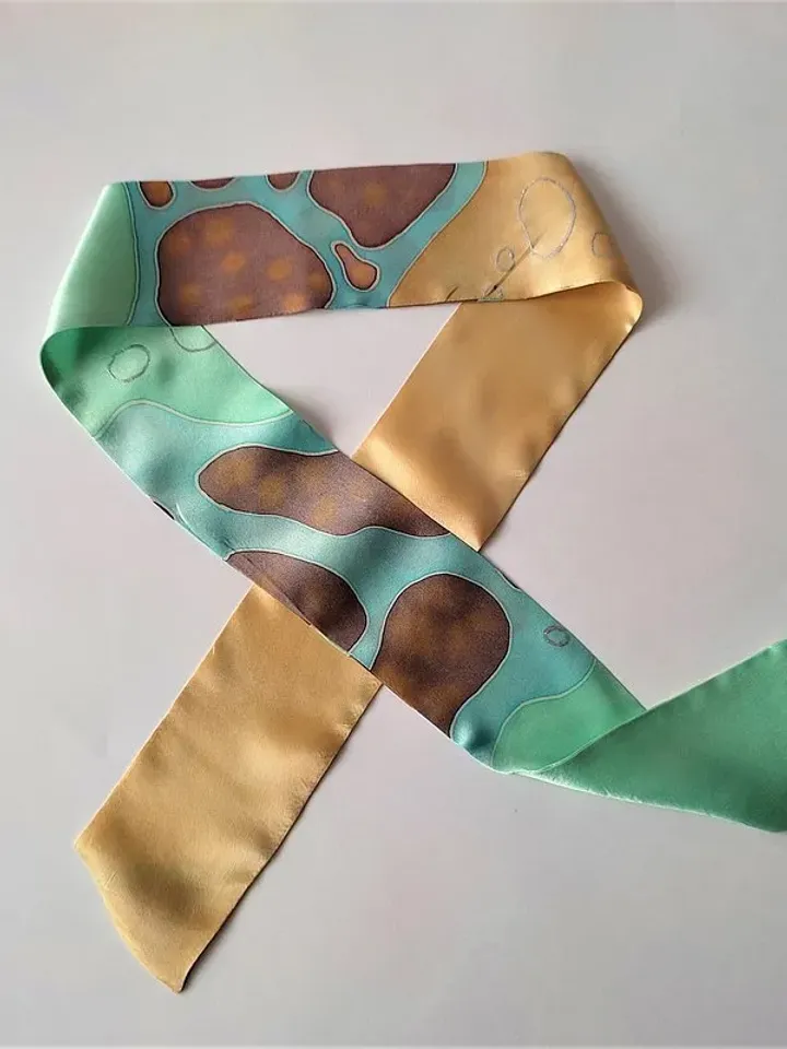 Small silk scarf for neck Silk skinny scarf Short scarves Hand painted scarf