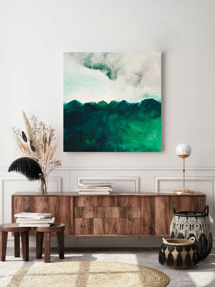 Mountain Wall Art on Canvas, Original Landscape Painting, Textured Mountain Painting, Abstract Landscape Painting, Green Landscape Art
