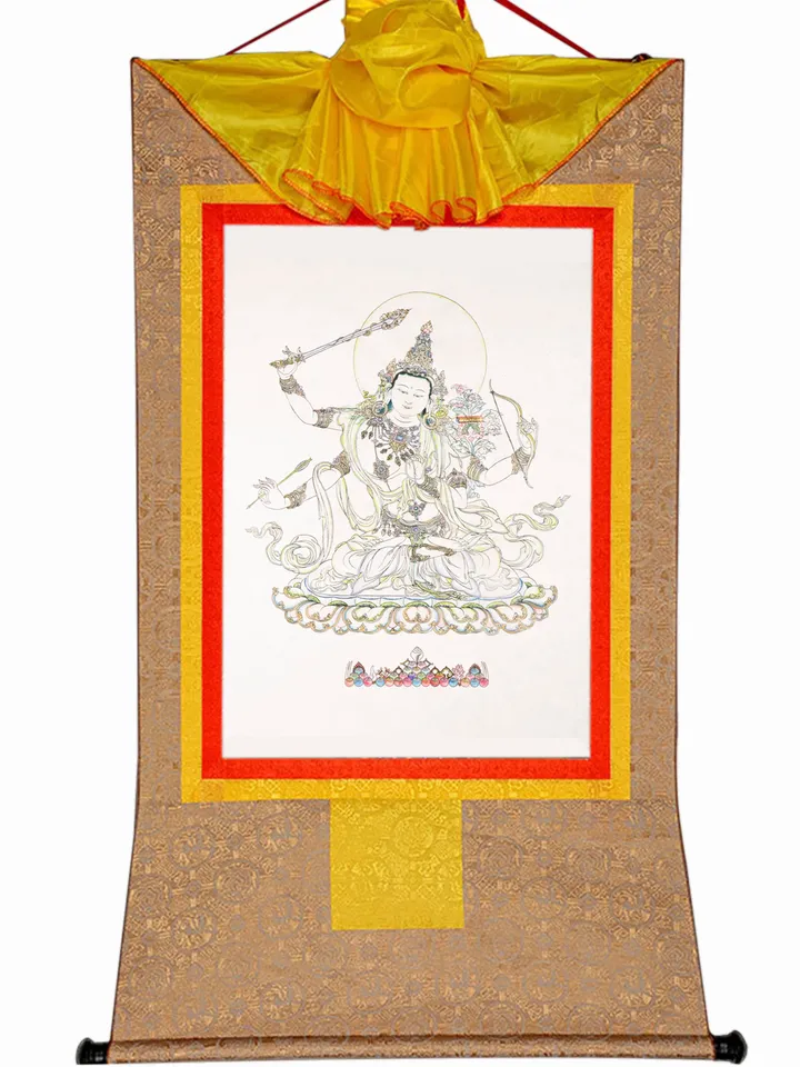 Gandhanra Tibetan Woodblock Thangka Art,Manjusri,Wisdom Buddha,Buddhist Tapestry,From Derge Sutra Printing Temple