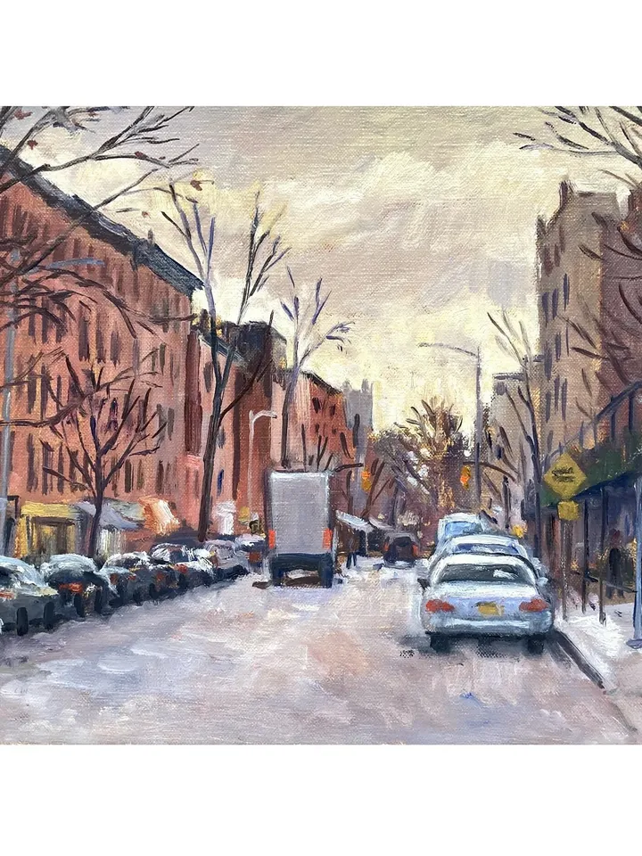 Original East Village Cityscape Painting - Across 6th Street/NYC - 10x16 Oil on Linen, New York Impressionism, Signed Original