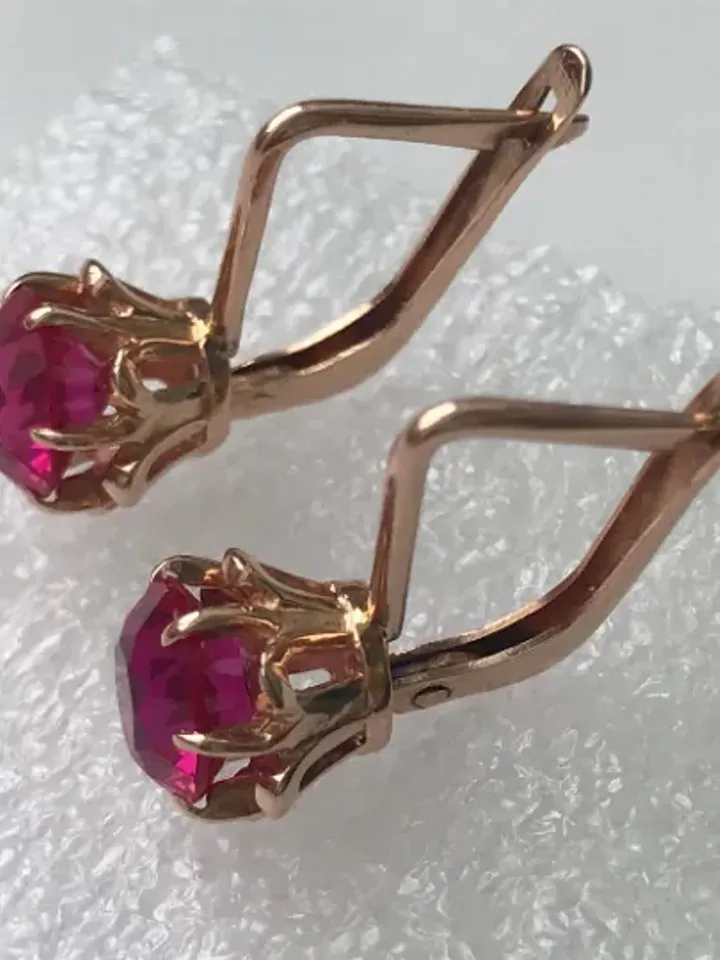 Graceful 14K Original Earrings USSR 583 Rose Gold with beautiful pattern Vintage Soviet Retro Russian Women's jewelry