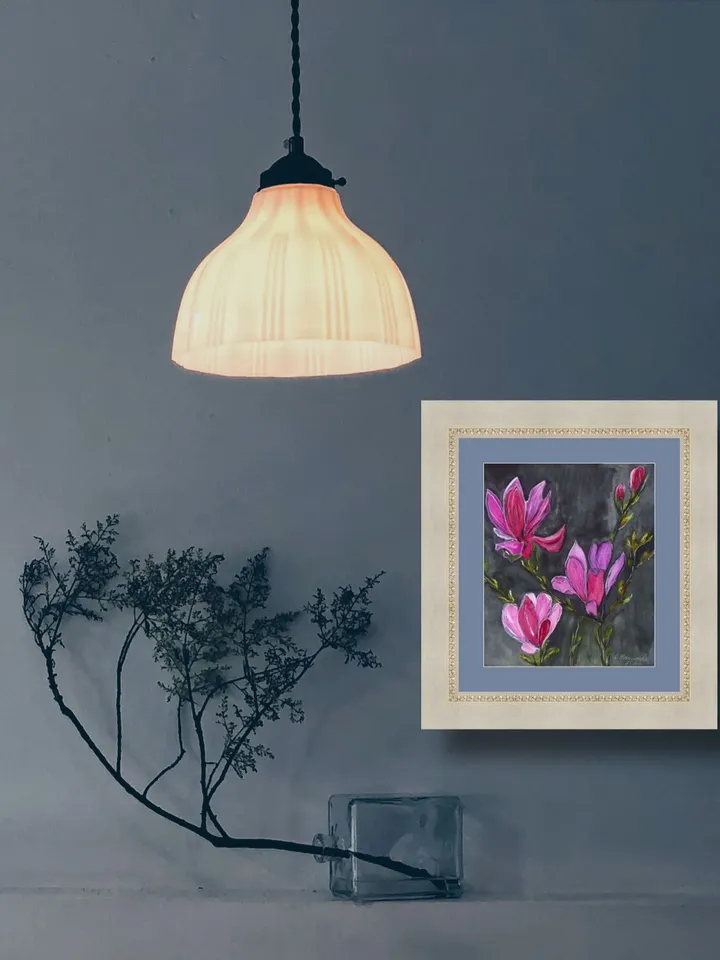 Ukrainian art Magnolia flower painting Ukrainian artist Original painting Pink magnolia flower art