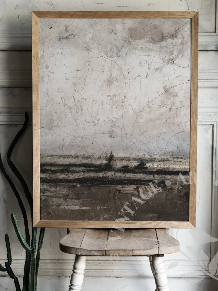 Vintage Abstract Beach Art Print, Lrge Moody Coastal Antique Oil Painting, Printable Wall Decor Digital Downloadable | 322