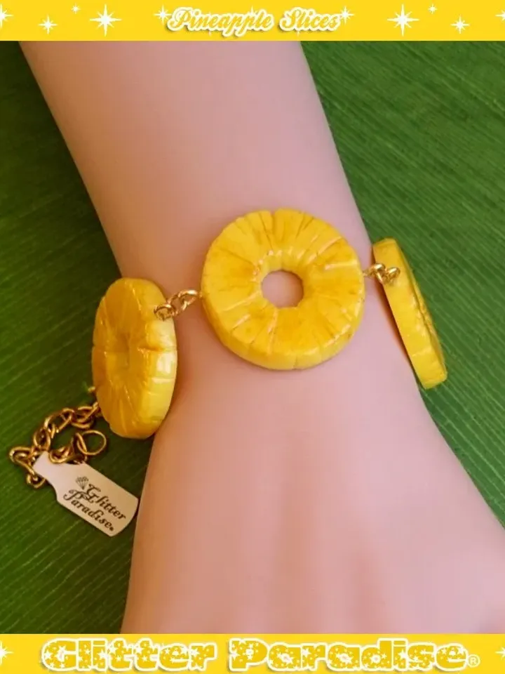 Fakelite Pineapple Slices - Bracelet - Pineapple - Hawaii - Tropical Jewelry - Fruit - Piña colada - Pineapple Bracelet - Glitter Paradise®