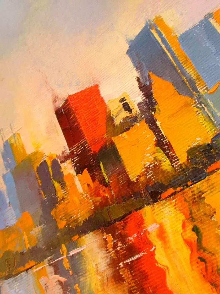 Chicago Painting ORIGINAL OIL PAINTING on Canvas, HAND PAINTED Lake Michigan Chicago Skyline Original Art by "Walperion"