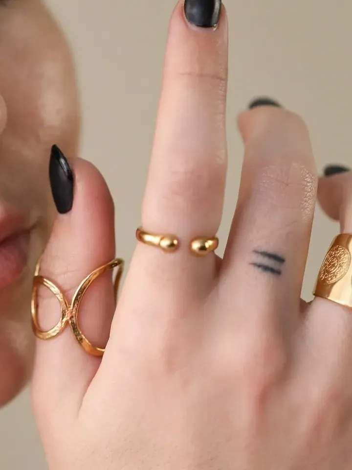 Open Simple Ball Ring Minimalist Rose Gold Silver, Wraparound Stacking Dainty Boho Thumb Midi Ring Adjustable, Double Dot Minimal Jewelry