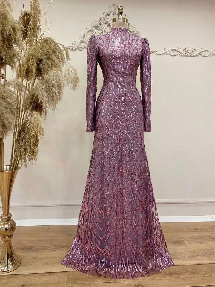 AHUNARE HIJAB - Serenay Rose Bright Embroidered Wedding Dress, Muslim Evening Gown, Nikah, Islamic Wedding, Engagement, Bridesmaid,