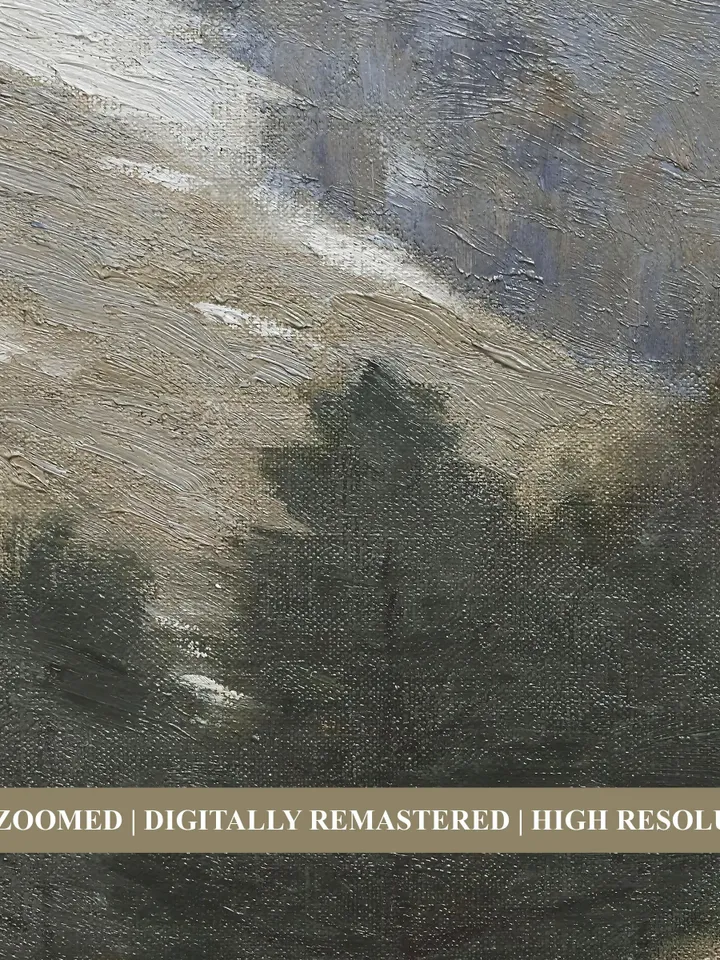 Winter Mountain Landscape Diptych Art, Vintage Painting Set, Printable Farmhouse Wall Decor | 338 S2