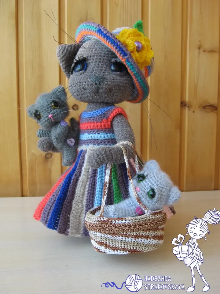 Tutorials: Mommy Cat and cute kittens in basket crochet pattern 3 in 1*